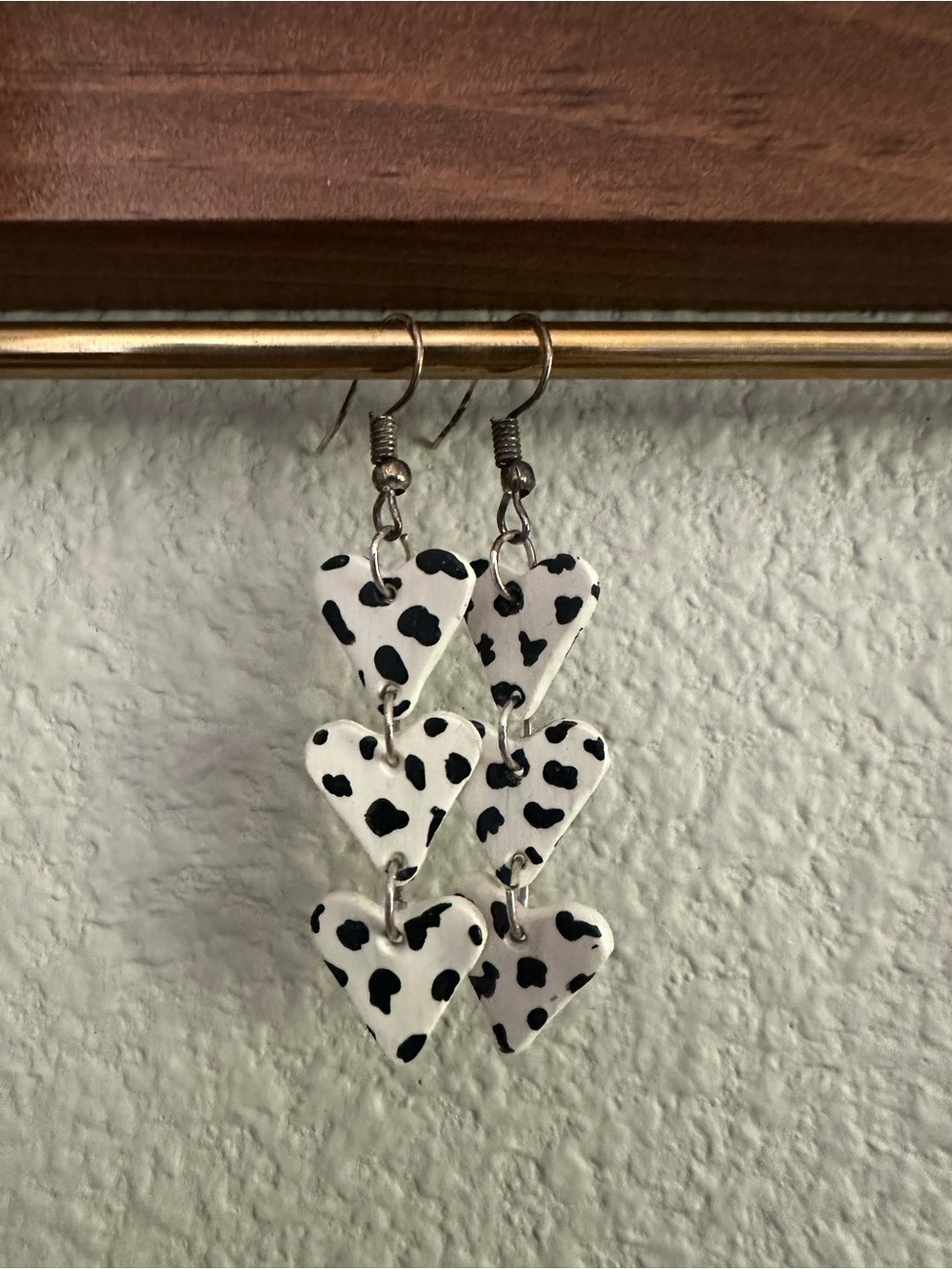 Handmade Black & White Heart Dangle Earrings - Women Jewelry